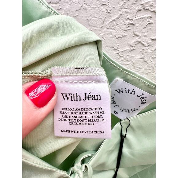 NWT With Jéan Naomi Scarf Top & Ruched-Front Tie-Up Midi Skirt Set Mint Women XS - Picture 5 of 6